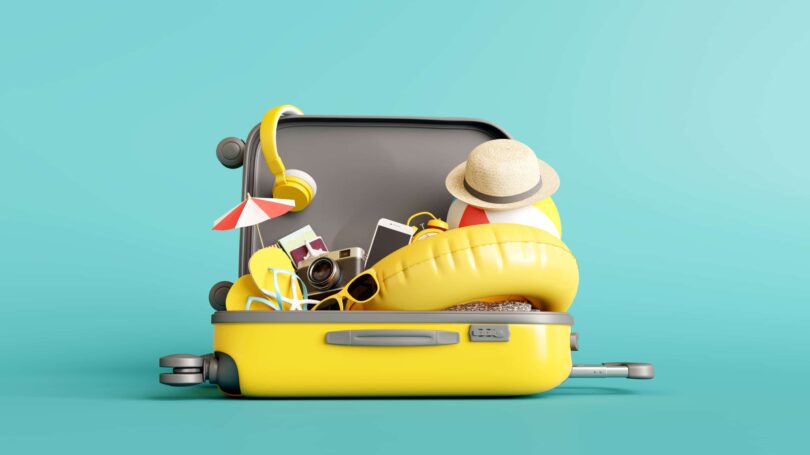 Travel Packing Yellow Suitcase Inflatable Float Tropical Vacation Hat